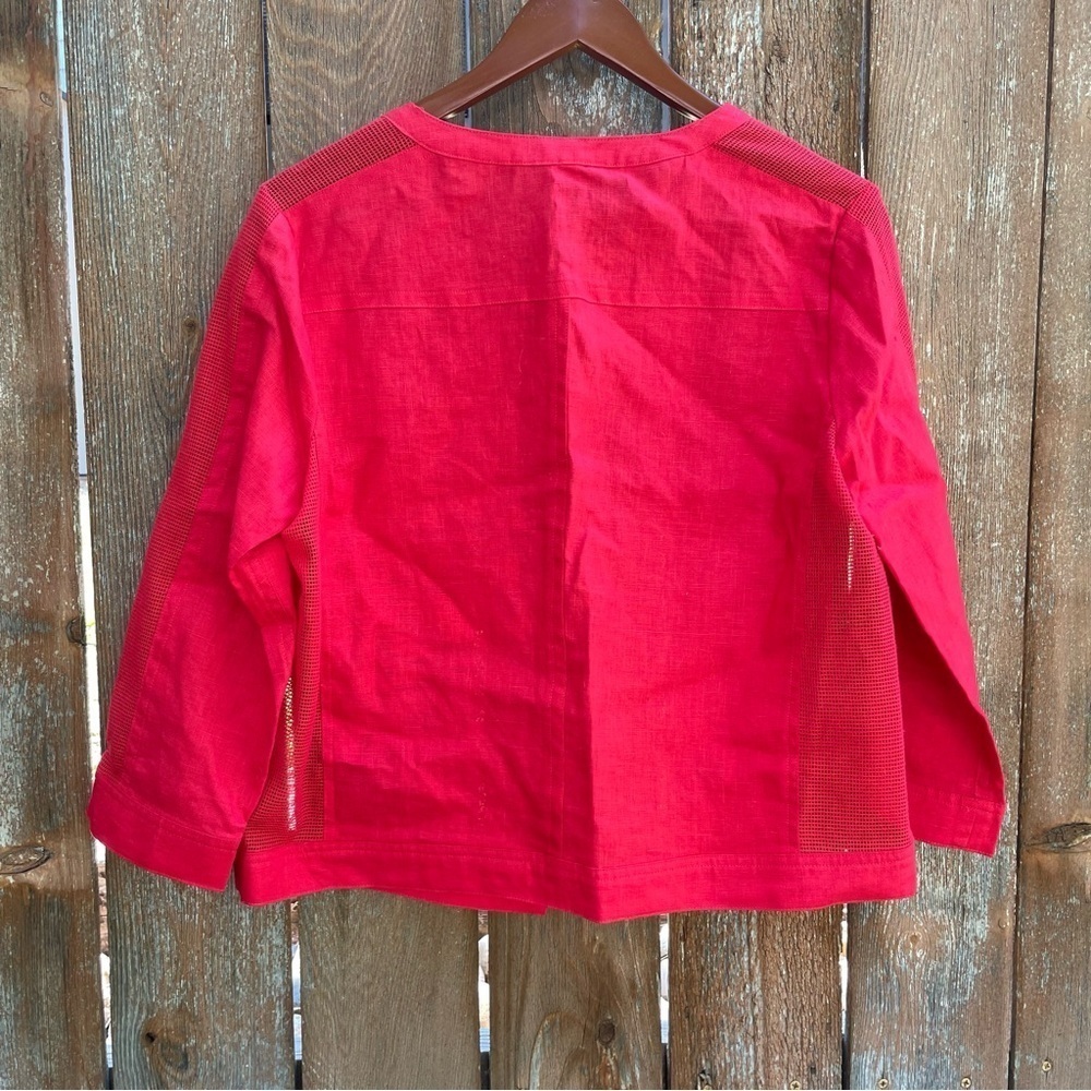MULTIPLES Women’s Red Linen Open Front Lightweight Jacket Blazer Size Small - Picture 9 of 12